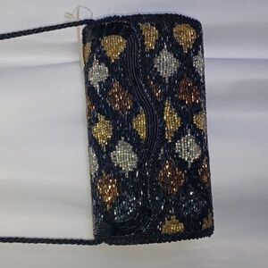 Embellished House of Hilary black & gold beaded crossbody bag, 7x4